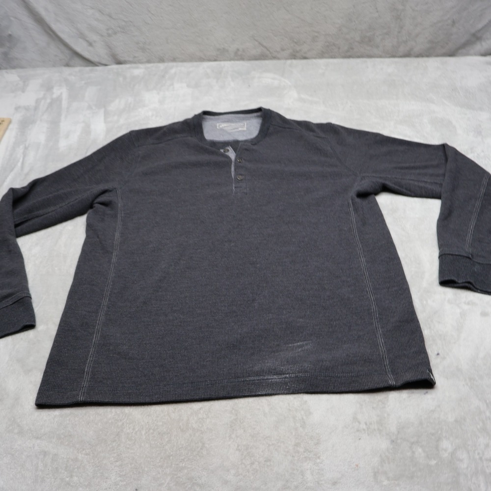 Eddie Bauer Shirt Mens Large Gray Henley Neck Waffle Knit Long Sleeve Casual